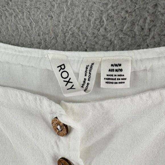 Roxy White Linen Blend Button Front Crop Tank Top Size M - Picture 4 of 14